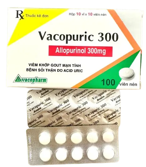 Vacopuric Allopurinol 300mg Vacopharm - Điều trị viêm khớp gout, sỏi thận do aid uric (H/100v)